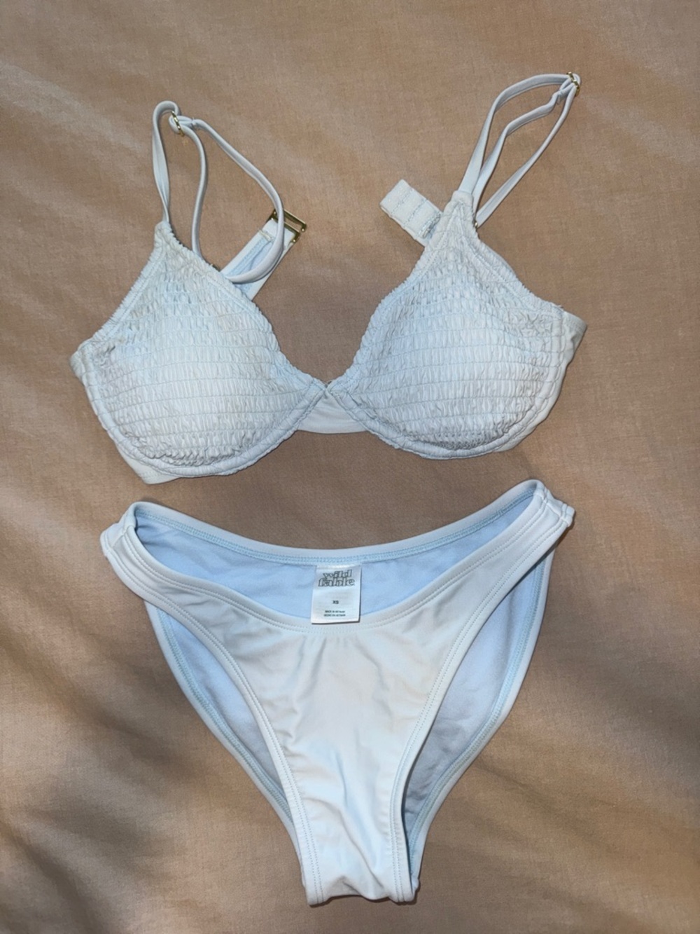 Blue Bikini Set - Textured Underwire Top & High-Cut Bottoms